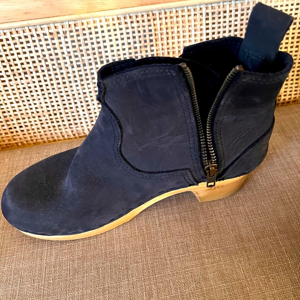 No. 6 Blue Leather Clog Boot with Tan Sole